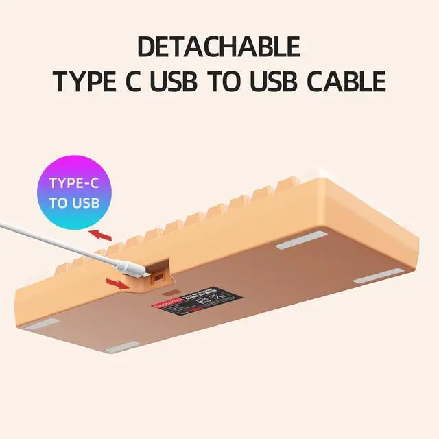 Alt view image 6 of 7 - Snpurdiri 60% Wired Gaming Keyboard, RGB Backlit Ultra-Compact Mini Gaming Keyboard for PC/Mac Gamer, Typist, Travel (Cream and Orange)