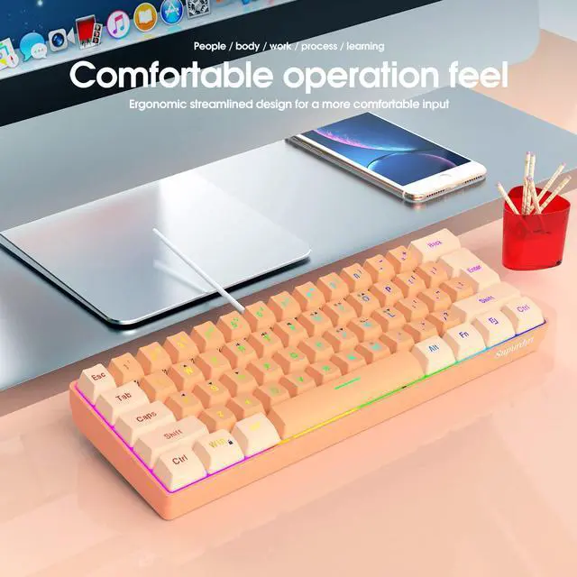 Alt view image 7 of 7 - Snpurdiri 60% Wired Gaming Keyboard, RGB Backlit Ultra-Compact Mini Gaming Keyboard for PC/Mac Gamer, Typist, Travel (Cream and Orange)