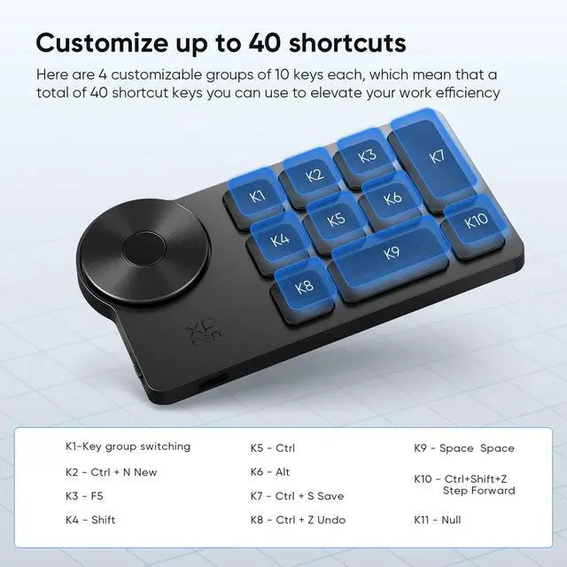 Alt view image 7 of 7 - XPPen Mini Keydial ACK05 Wireless Shortcut Keyboard Bluetooth Programmable Express Remote Control with Dial & Customized Express Keys for Drawing Tablet PC MacBook Windows Images Video Editing