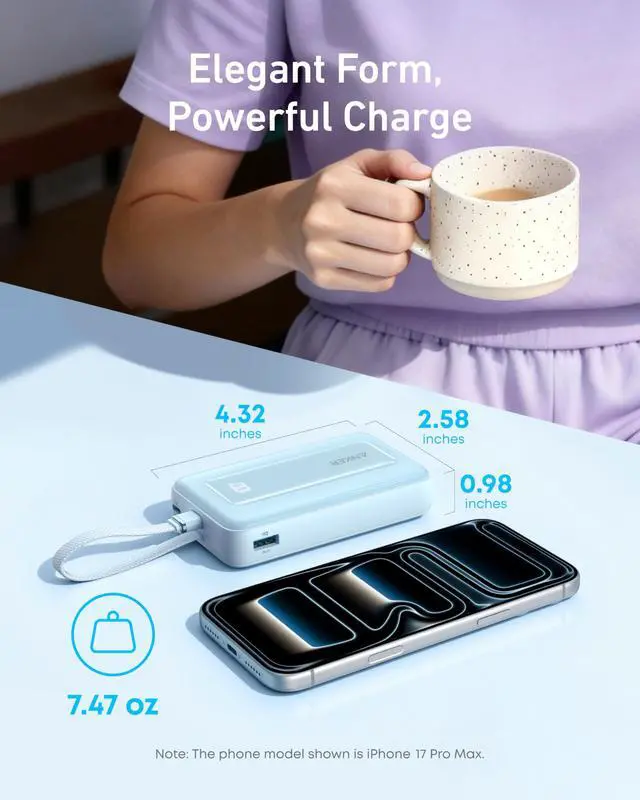 Alt view image 4 of 7 - Anker Zolo Power Bank (2025 Upgraded Version), 20,000mAh 30W High-Speed Portable Charger with Built-in USB-C Cable, Battery Pack for iPhone 17/16 / 15 Series, Galaxy, and More