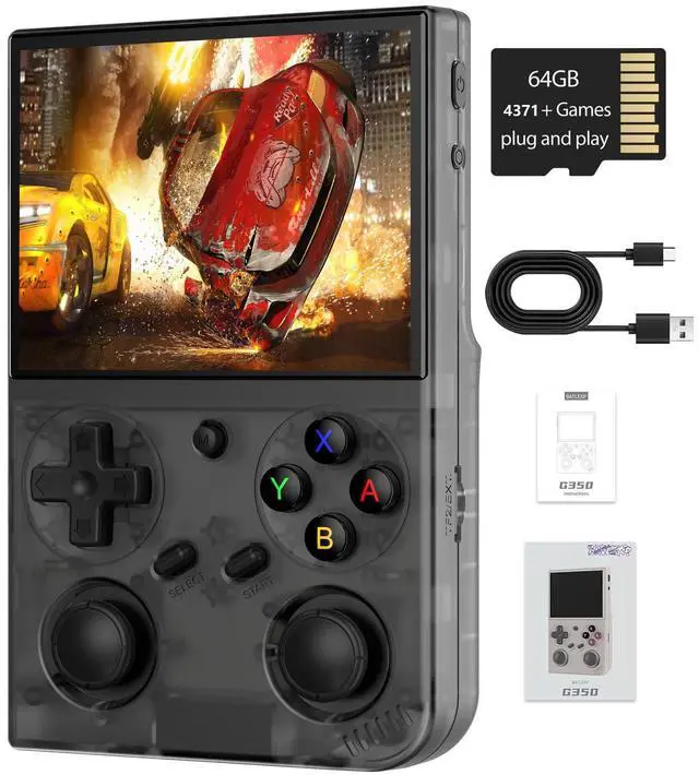 Main image of G350 Retro Handheld Game Console , 3.5 Inch IPS Screen Linux System Built-in 64G TF Card 4371 Games Preloaded Handheld Game Console 3200mAh Battery(Transparent Black)