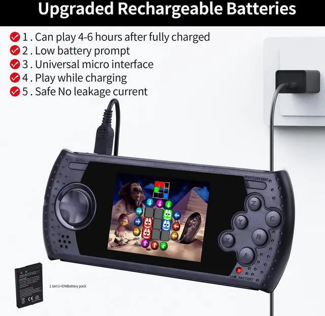 Alt view image 3 of 7 - 16 Bit Handheld Game for Kids Built-in 230 HD Classic Retro Video Games USB Rechargeable 3.0 Inch Childrens Travel Electronics Toys Portable Gaming Player System Gift for Boys Girls Ages 4-8-12