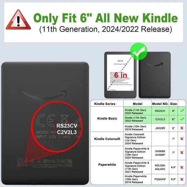 Alt view image 2 of 7 - Fintie Slimshell Case for 6" All-New Kindle (11th Generation-2024/2022 Release) - Lightweight Shell PU Leather Cover with Auto Sleep/Wake for Kindle 11th Generation 2024/2022 e-Reader, Black