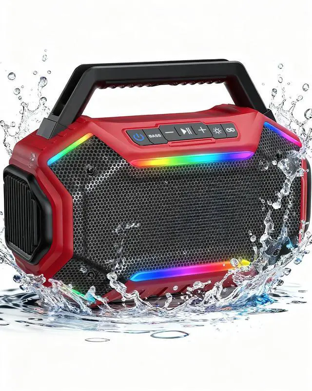 Main image of Qozybuds Bluetooth 6.0 Speaker, 80W(Peak) Loud Speaker with Bass, 30H Working Time, IPX6 Waterproof Large Jobsite Speakers with TWS, RGB Lights for Work, Outdoor, Workshop, Garage (Red)