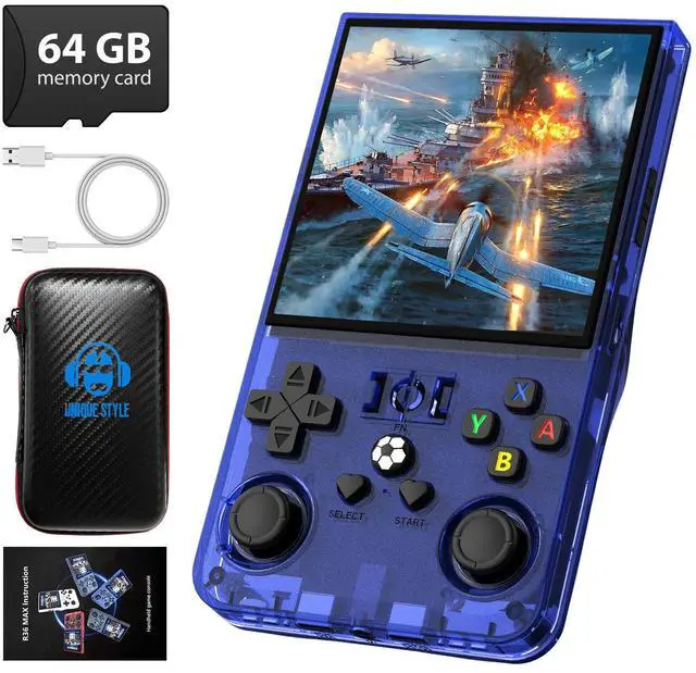 Main image of R36MAX Retro Handheld Game Console, 4.0 Inch 720x720 IPS Screen, 64GB Built-in 18,000+ Classic Game, Portable Hand Held Open Source Linux System, 4000mAh Battery Retro Gaming Console(Blue 64GB)
