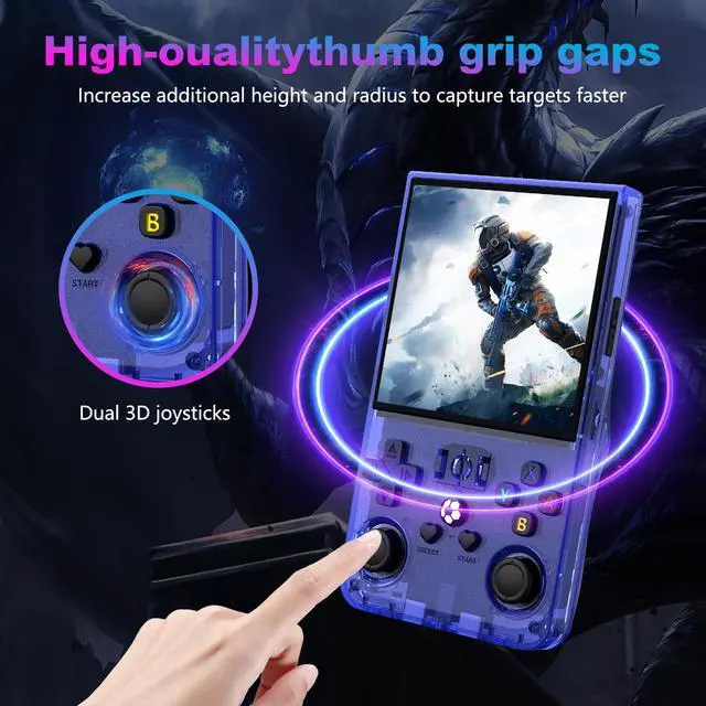 Alt view image 4 of 7 - R36MAX Retro Handheld Game Console, 4.0 Inch 720x720 IPS Screen, 64GB Built-in 18,000+ Classic Game, Portable Hand Held Open Source Linux System, 4000mAh Battery Retro Gaming Console(Blue 64GB)