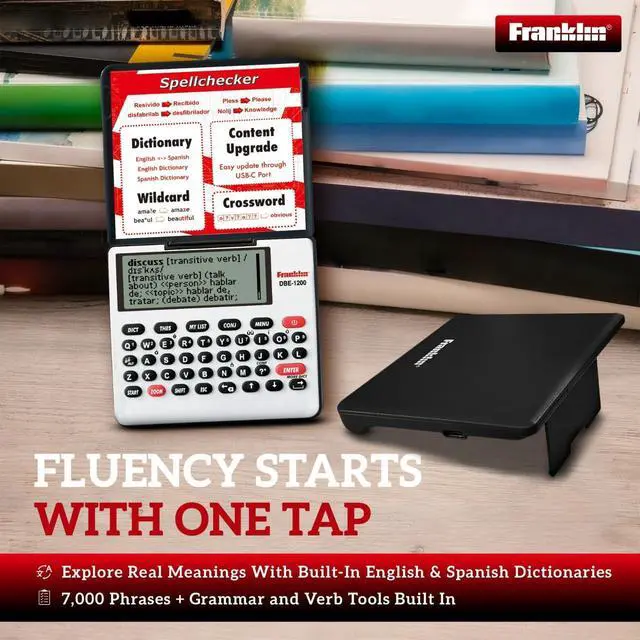 Alt view image 5 of 6 - Franklin DBE-1200 Bilingual Electronic Dictionary English-Spanish, Spanish English Digital Dictionary, Translator, Phrasebook, Spell Checker, Portable Device with LCD Screen