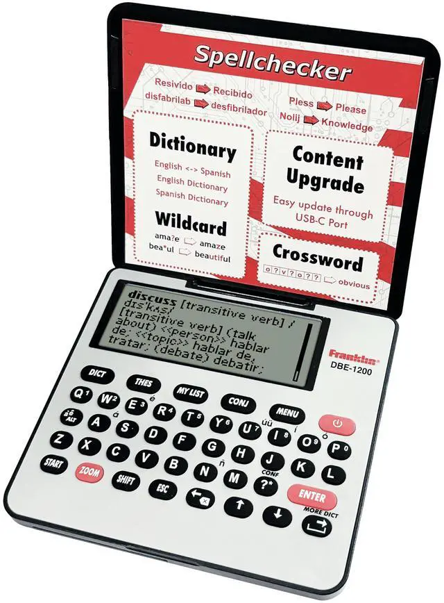 Main image of Franklin DBE-1200 Bilingual Electronic Dictionary English-Spanish, Spanish English Digital Dictionary, Translator, Phrasebook, Spell Checker, Portable Device with LCD Screen