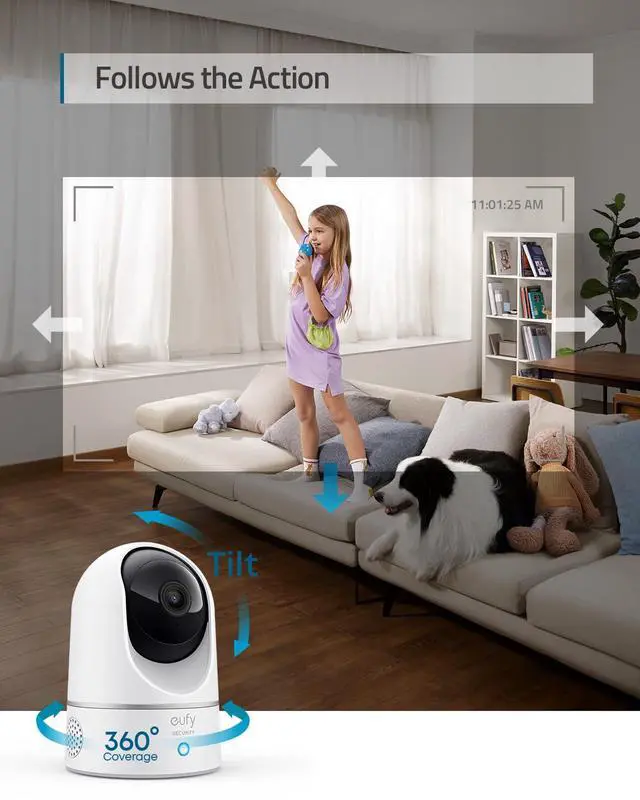 Alt view image 6 of 6 - eufy Security Indoor Cam E220, Camera for home Security, Pan & Tilt, Dog/Pet Camera, 2K Wi-Fi Plug-in, Motion Tracking, Motion Only Alerts, Night Vision, HomeBase 3 Compatible, Voice Assistant Support