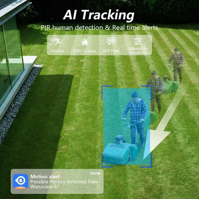 Alt view image 5 of 7 - wansview Solar Camera Outdoor Wireless-2K 360°PTZ Cameras for Home Security with Dual Lens, Solar Panel/Battery Powered, PIR Detection, Color Night Vision, 2.4Ghz Wi-Fi Only, Works with Alexa, B7 1P W