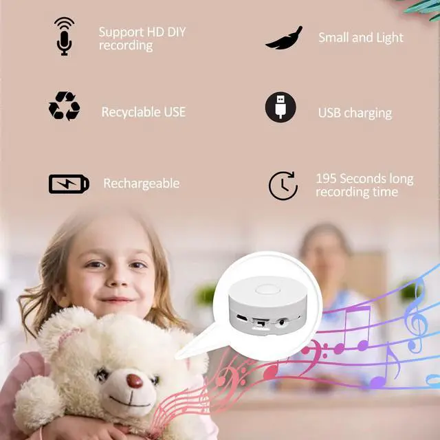 Alt view image 5 of 7 - XLW Voice Recorder, 195 Seconds Message Voice Recording, Record Custom Messages for Plush Toys, Stuffed Animals, Baby Dolls, Pillows, USB Rechargeable, Easy to Use