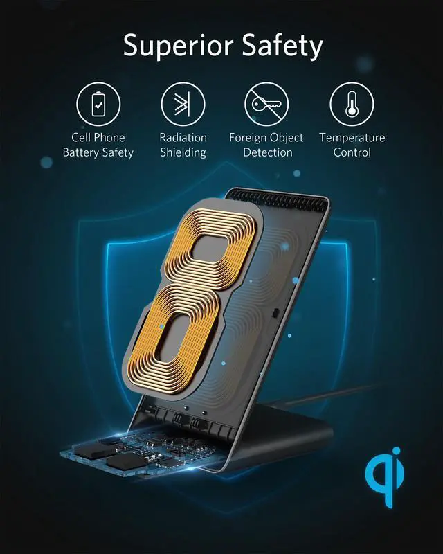 Alt view image 5 of 6 - Anker 313 Wireless Charger (Stand), Qi-Certified for iPhone 17/17/17 Pro/17 Pro Max/15/14/13, 10W Fast-Charging Galaxy S23 S22 S21(No AC Adapter)