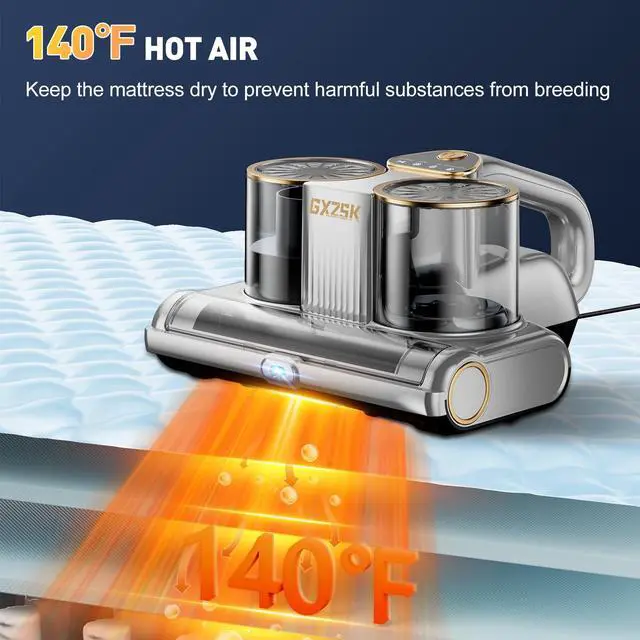 Alt view image 4 of 7 - Gxzsk Mattress Vacuum Cleaner, 16kPa Bed Vacuum Cleaner with 253.7nm UV-C Light, Ultrasonic & 140 Heating, Dual Cup & Widen Suction Port Handheld Vacuums for Bed, Sofa, Couch, Crib (500W, Corded)