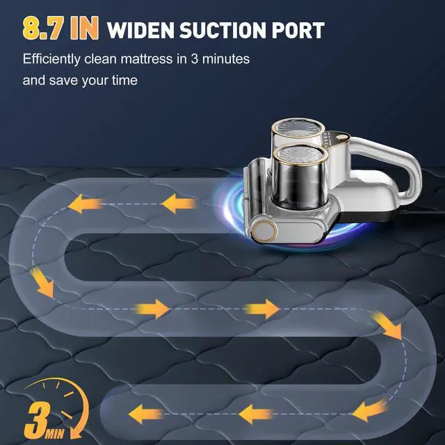 Alt view image 5 of 7 - Gxzsk Mattress Vacuum Cleaner, 16kPa Bed Vacuum Cleaner with 253.7nm UV-C Light, Ultrasonic & 140 Heating, Dual Cup & Widen Suction Port Handheld Vacuums for Bed, Sofa, Couch, Crib (500W, Corded)