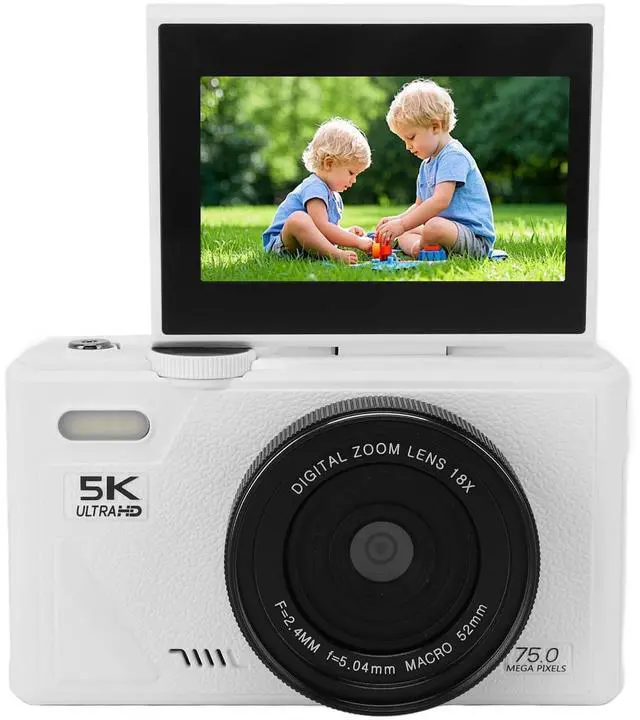 Main image of 5K Digital Camera 75MP HD 18X Digital Zoom Autofocus Retro Mirrorless Camera with 3 Inch Screen, Small Digital Camera for Travel Photography, Support 128G Small Memory Card (White)