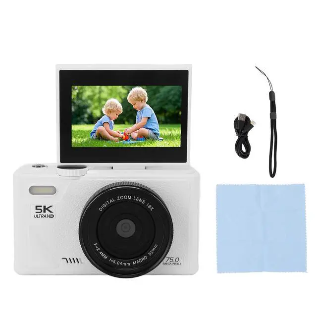Alt view image 6 of 7 - 5K Digital Camera 75MP HD 18X Digital Zoom Autofocus Retro Mirrorless Camera with 3 Inch Screen, Small Digital Camera for Travel Photography, Support 128G Small Memory Card (White)