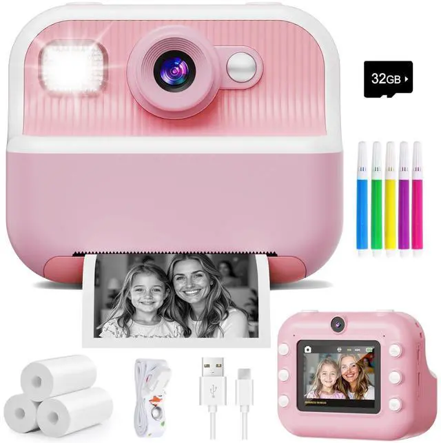 Main image of Instant Camera, Front Rear Dual Selfie Kids Camera with 1080P Videos, Holiday Birthday Gifts for Kids Age 3-12, Toddler Portable Travel Print Digital Camera Toy for 4 5 6 7 8 9 Year Boys Girls