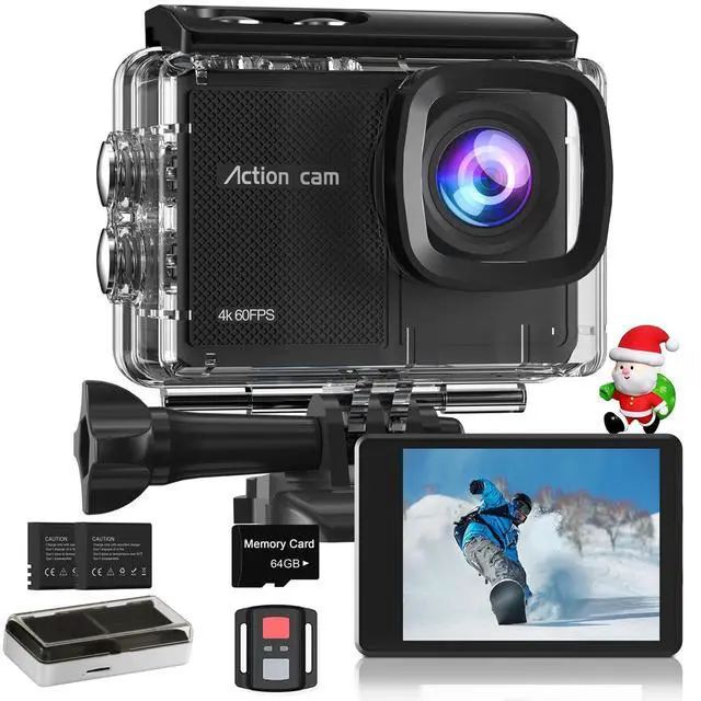 Main image of Camlance 4K 60FPS Action Camera with 64GB Card-48MP Waterproof Camera,40M Underwater Camera,8X Zoom,EIS Stabilization,WiFi,Remote Control,MotorcycleCamera with 2 Rechargeable Batteries