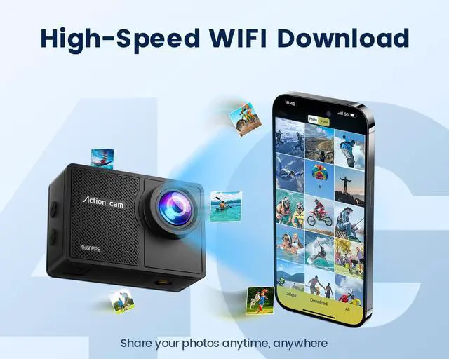 Alt view image 6 of 7 - Camlance 4K 60FPS Action Camera with 64GB Card-48MP Waterproof Camera,40M Underwater Camera,8X Zoom,EIS Stabilization,WiFi,Remote Control,MotorcycleCamera with 2 Rechargeable Batteries