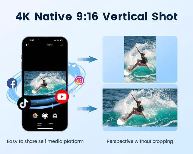 Alt view image 7 of 7 - Camlance 4K 60FPS Action Camera with 64GB Card-48MP Waterproof Camera,40M Underwater Camera,8X Zoom,EIS Stabilization,WiFi,Remote Control,MotorcycleCamera with 2 Rechargeable Batteries