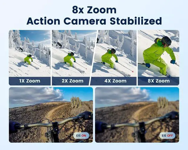 Alt view image 4 of 7 - Camlance 4K 60FPS Action Camera with 64GB Card-48MP Waterproof Camera,40M Underwater Camera,8X Zoom,EIS Stabilization,WiFi,Remote Control,MotorcycleCamera with 2 Rechargeable Batteries
