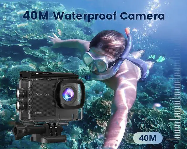 Alt view image 3 of 7 - Camlance 4K 60FPS Action Camera with 64GB Card-48MP Waterproof Camera,40M Underwater Camera,8X Zoom,EIS Stabilization,WiFi,Remote Control,MotorcycleCamera with 2 Rechargeable Batteries