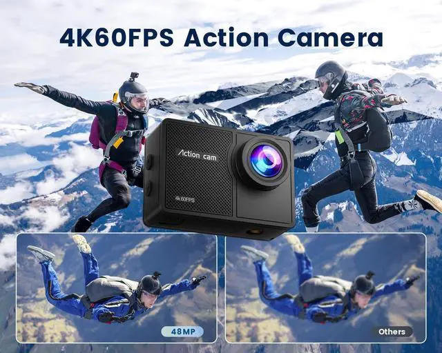 Alt view image 2 of 7 - Camlance 4K 60FPS Action Camera with 64GB Card-48MP Waterproof Camera,40M Underwater Camera,8X Zoom,EIS Stabilization,WiFi,Remote Control,MotorcycleCamera with 2 Rechargeable Batteries