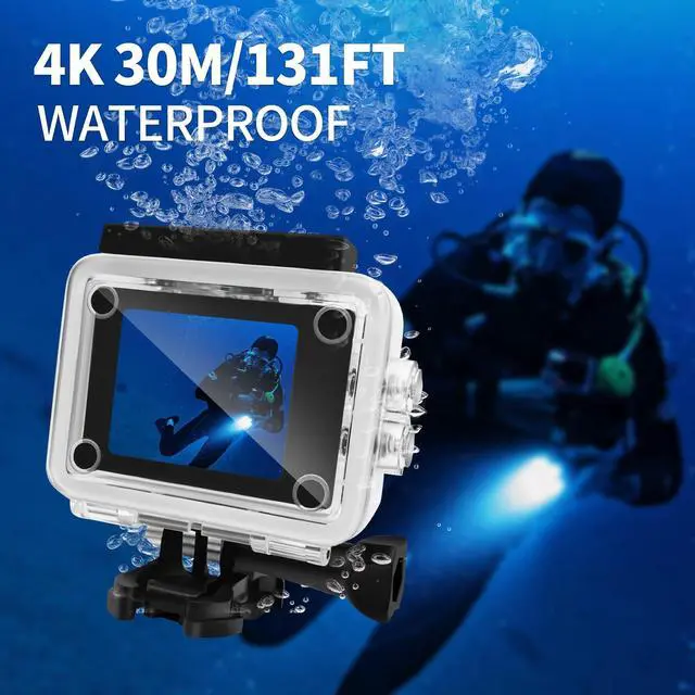 Alt view image 2 of 7 - Cecosy Action Camera 4K 30FPS, Waterproof Camera 30M Underwater Ultra HD 131FT 170°Wide Angle Shooting, with 2 x 1050 mAh Batteries for Cycling, Ice Skating, Skiing, Fishing, Climbing
