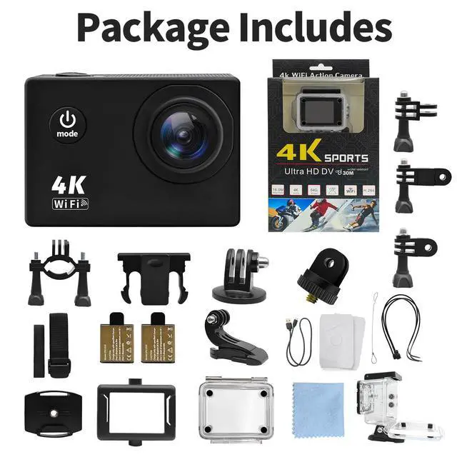 Alt view image 7 of 7 - Cecosy Action Camera 4K 30FPS, Waterproof Camera 30M Underwater Ultra HD 131FT 170°Wide Angle Shooting, with 2 x 1050 mAh Batteries for Cycling, Ice Skating, Skiing, Fishing, Climbing