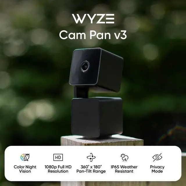 Alt view image 2 of 7 - WYZE Cam Pan v3 Indoor/Outdoor IP65 1080P 360° Pan/Tilt/Zoom WiFi Smart Home Security Camera, Motion Tracking for Baby/Pet, Color Night Vision, Works with Alexa&Google Assistant, Free Expert Setup