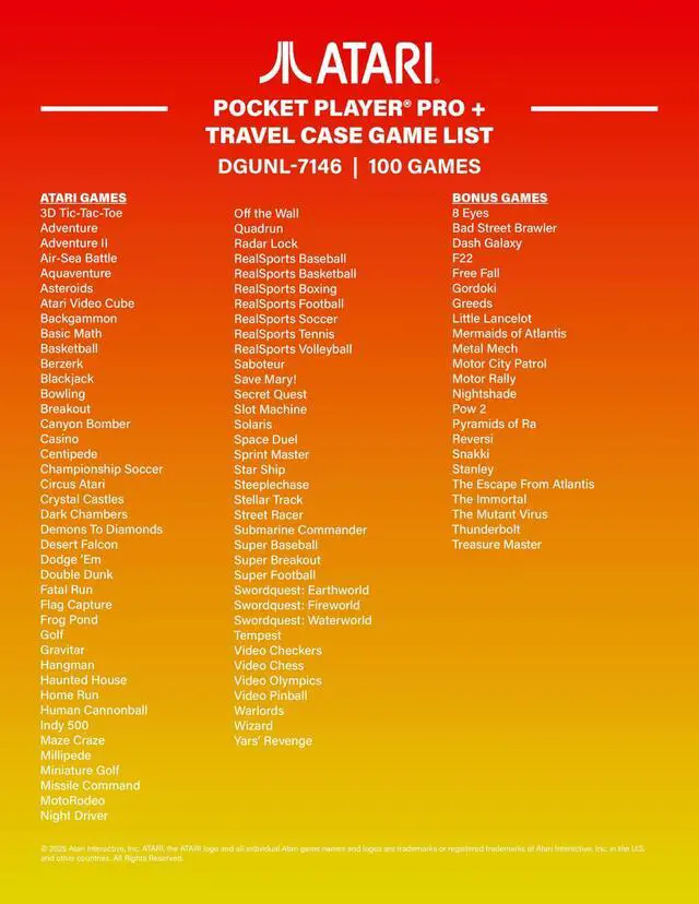 Alt view image 3 of 5 - My Arcade Atari Pocket Player Bundle: Portable Video Game Console with 100 Games, Travel Case and Screen Protector Included