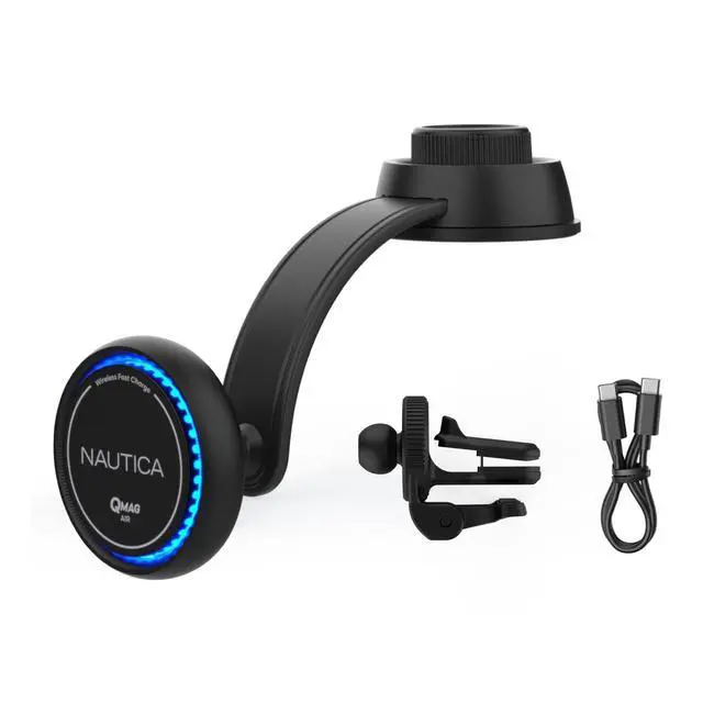 Main image of Nautica Turan QMAG Air - Wireless Magnetic Car Charger 15W with Cooling Fan and Ambient Light, Includes 4ft USB C Cable, Universal Phone Mount for iPhone 17, 16, Galaxy S25, S24, Pixel 10 and More