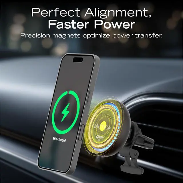 Alt view image 6 of 7 - Nautica Turan QMAG Air - Wireless Magnetic Car Charger 15W with Cooling Fan and Ambient Light, Includes 4ft USB C Cable, Universal Phone Mount for iPhone 17, 16, Galaxy S25, S24, Pixel 10 and More