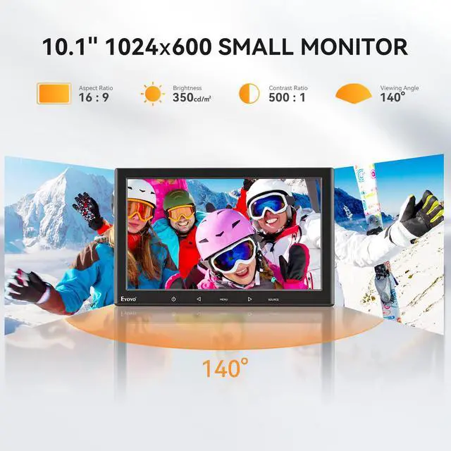 Alt view image 2 of 7 - Eyoyo 10 Inch Mini Monitor - 1024x600 Small Computer Screen with HDMI Mini-VGA AV USB Input for Security, LCD PC, Home, Office, POS Systems, Car
