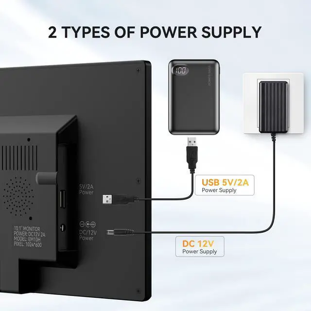 Alt view image 6 of 7 - Eyoyo 10 Inch Mini Monitor - 1024x600 Small Computer Screen with HDMI Mini-VGA AV USB Input for Security, LCD PC, Home, Office, POS Systems, Car