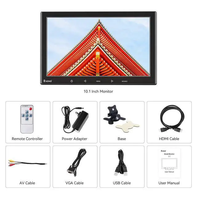Alt view image 7 of 7 - Eyoyo 10 Inch Mini Monitor - 1024x600 Small Computer Screen with HDMI Mini-VGA AV USB Input for Security, LCD PC, Home, Office, POS Systems, Car