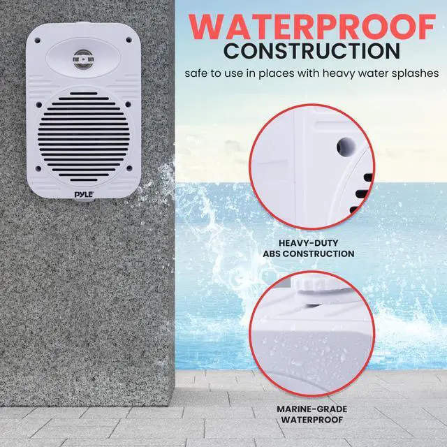 Alt view image 3 of 7 - Pyle 500 Watt Bluetooth Indoor Outdoor Speakers Pair - Dual Waterproof 5.25 2-Way Full Range Speaker System w/ 1/2 High Compliance Polymer Tweeter | Home, Boat, Marine, Deck, Patio, Poolside (White)
