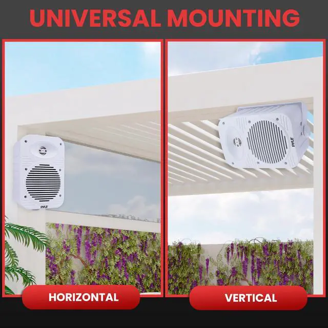 Alt view image 6 of 7 - Pyle 500 Watt Bluetooth Indoor Outdoor Speakers Pair - Dual Waterproof 5.25 2-Way Full Range Speaker System w/ 1/2 High Compliance Polymer Tweeter | Home, Boat, Marine, Deck, Patio, Poolside (White)