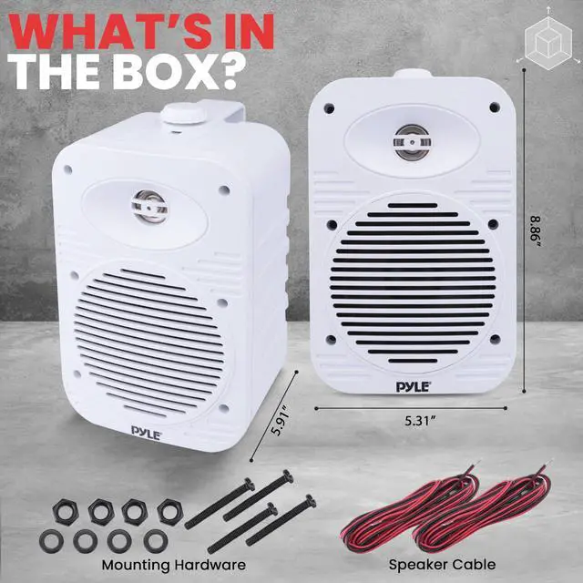 Alt view image 7 of 7 - Pyle 500 Watt Bluetooth Indoor Outdoor Speakers Pair - Dual Waterproof 5.25 2-Way Full Range Speaker System w/ 1/2 High Compliance Polymer Tweeter | Home, Boat, Marine, Deck, Patio, Poolside (White)
