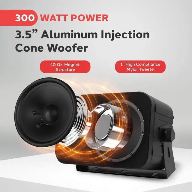 Alt view image 5 of 7 - Pyle - Outdoor Speaker System Wired (Pair), Marine Grade 2 Way 300W Peak Power, 3.5" Woofer and 1" Tweeter, Universal Mount For Wall or Ceiling, Use in Pool, Patio, Boat, Deck or Home Theater (Black)