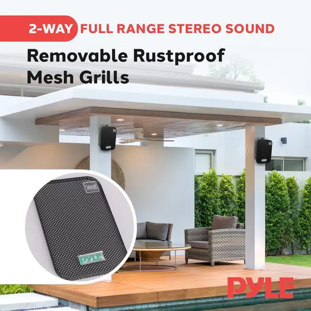 Alt view image 7 of 7 - Pyle - Outdoor Speaker System Wired (Pair), Marine Grade 2 Way 300W Peak Power, 3.5" Woofer and 1" Tweeter, Universal Mount For Wall or Ceiling, Use in Pool, Patio, Boat, Deck or Home Theater (Black)