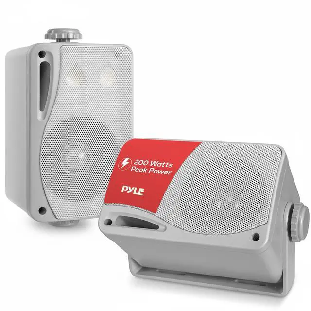 Main image of Pyle 3-Way Waterproof Marine Box Speakers - 3.5" 200 Watt Dual Indoor Outdoor Speaker System - Weatherproof/Waterproof Outdoor Speaker - Home, Boat, Pool, Patio Indoor Outdoor Use PLMR24S (Silver)