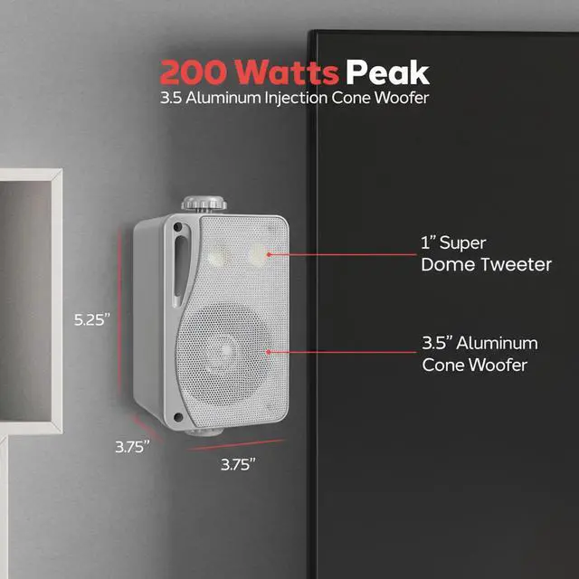 Alt view image 2 of 7 - Pyle 3-Way Waterproof Marine Box Speakers - 3.5" 200 Watt Dual Indoor Outdoor Speaker System - Weatherproof/Waterproof Outdoor Speaker - Home, Boat, Pool, Patio Indoor Outdoor Use PLMR24S (Silver)