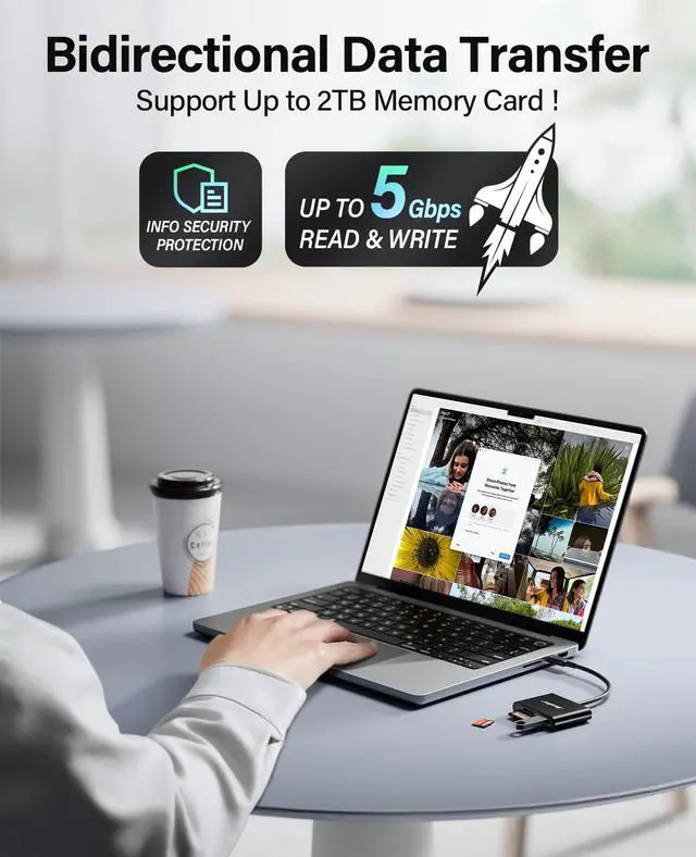 Alt view image 3 of 7 - Hicober USB C to SD Card Reader, Micro SD Memory Card Reader, Type C to SD Card Reader Adapter 2TB Capacity for MacBook Camera Android Windows Linux and Other Type C Device-Black