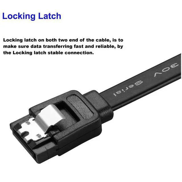 Alt view image 3 of 7 - Menewstart SATA Cable V3.0 15 inches, 3 Pack, Black, Sata III 6Gbps Straight HDD SDD Data Cable, 7 Pins Locking Latch, Compatible for SATA HDD, SSD, CD Driver