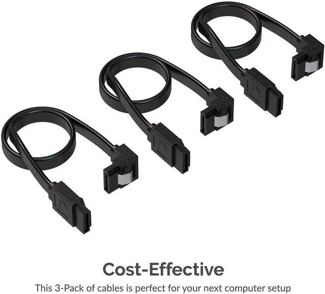 Alt view image 2 of 7 - SATA III (6 Gbit/s) Right Angle Data Cable with Locking Latch for HDD/SSD/CD and DVD Drives (3 Pack 20 Inch) in Black (CB-SRK3)