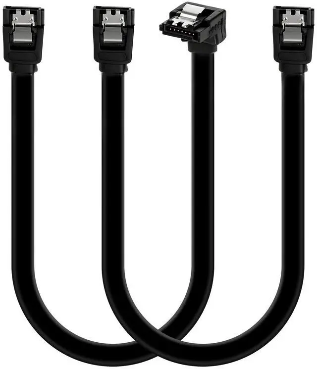 Main image of Skrfren 2 Pack Sata III Cable, Sata Cable III Right Angle to Straight Short Black Satas Data Cables Satas CableIII 6gbps 90 Degree Right Angle with Locking Latch, SataCable 7pin for SSD HDD