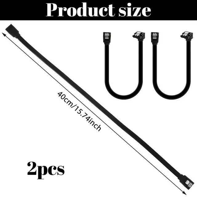 Alt view image 2 of 7 - Skrfren 2 Pack Sata III Cable, Sata Cable III Right Angle to Straight Short Black Satas Data Cables Satas CableIII 6gbps 90 Degree Right Angle with Locking Latch, SataCable 7pin for SSD HDD
