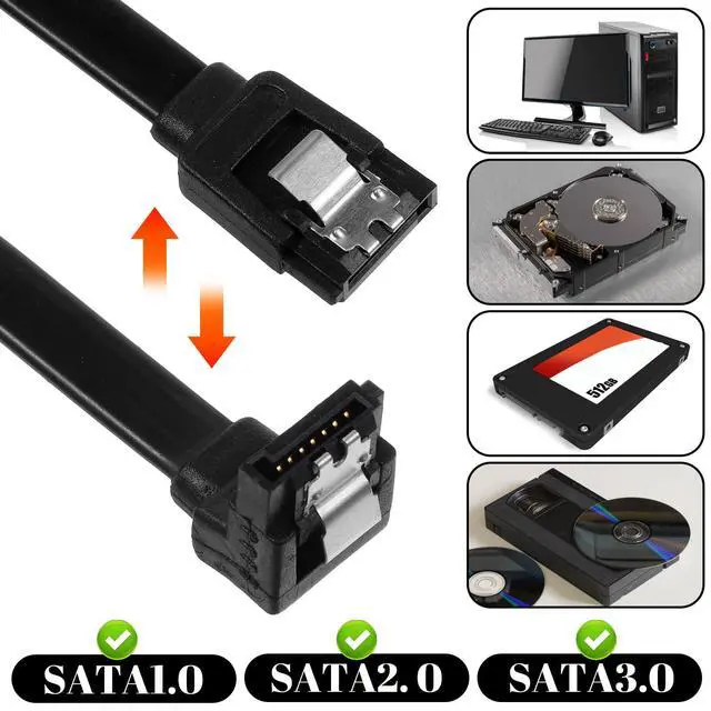 Alt view image 3 of 7 - Skrfren 2 Pack Sata III Cable, Sata Cable III Right Angle to Straight Short Black Satas Data Cables Satas CableIII 6gbps 90 Degree Right Angle with Locking Latch, SataCable 7pin for SSD HDD