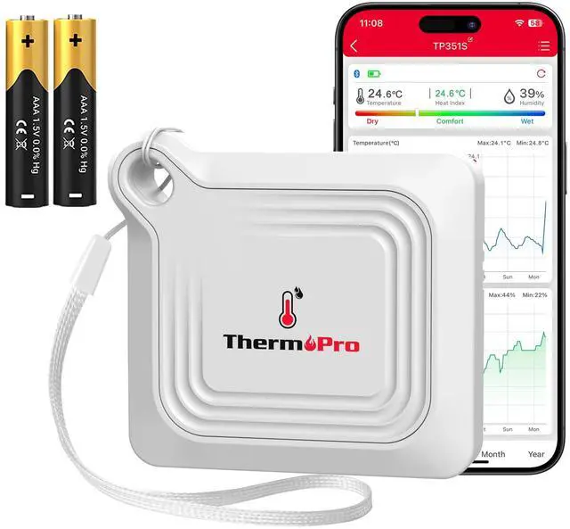Main image of ThermoPro Bluetooth Thermometer Hygrometer, 260FT Range Temperature Sensor Greenhouse Thermometer, Remote App Control Temperature and Humidity Monitor with 2-Year Data Logging Export (TP351)